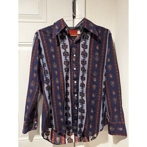 Vintage Sears Kings Road Paisley Striped Men's Button Up Shirt L Retro 70s